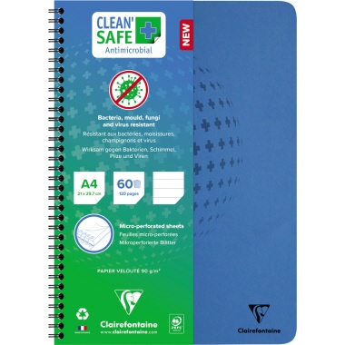 Clairefontaine Collegeblock CleanSafe DIN A4 liniert 90g/m² Karton blau blau 60 Bl.