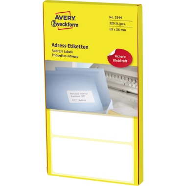 Avery Zweckform Adressetikett 89 x 36 mm (B x H) Papier weiß 320 Etik./Pack.