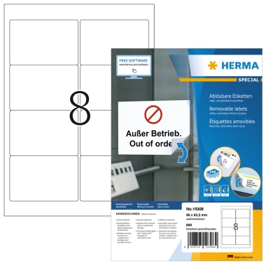 HERMA Haftetikett 96 x 63,5 mm (B x H) wieder ablösbar Papier weiß 800 Etik./Pack.