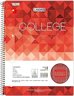 LANDRÉ 100050064 Collegeblock 'college' DIN A4, kariert, 80 Blatt - Notizen und Skizzen im stilvollen Format"