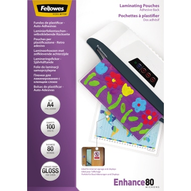 Fellowes® Laminierfolie Enhance 80 216 x 303 mm (B x H) DIN A4 80µm glänzend 100 St./Pack.