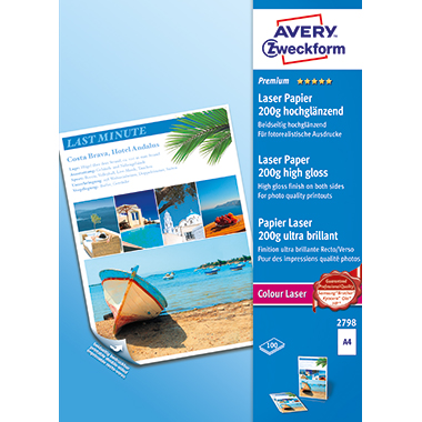 Avery Zweckform Farblaserpapier Premium DIN A4 200g/m² chlorfrei gebleicht weiß 100 Bl./Pack.