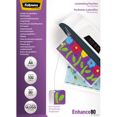Fellowes® Laminierfolie Enhance 80 228 x 303 mm (B x H) DIN A4 80µm glänzend 100 St./Pack.