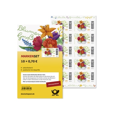 Briefmarke Blumengruß 0,70 Euro selbstklebend Hände überreichen Blumen und Grüße 10 St./Pack.