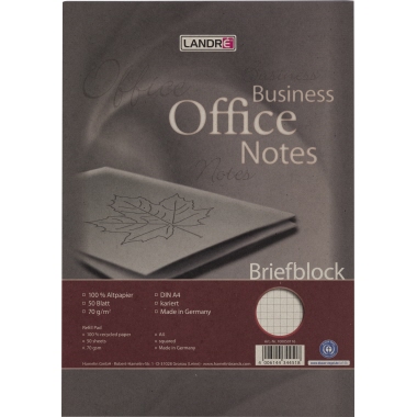 Landré Briefblock Business Office Notes DIN A4 kariert 70g/m² 50 Bl.