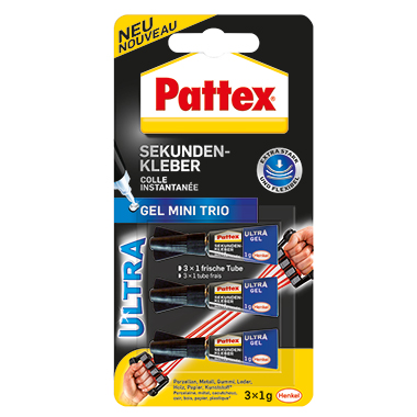 Pattex Sekundenkleber Ultra Gel MINI TRIO Gummi, Leder, Porzellan, Holz, Papier, Kunststoff, Metall Punktdüse 3 x 1 g/Pack.