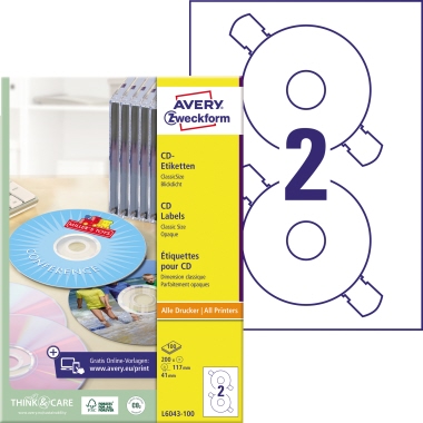 Avery Zweckform CD/DVD Etikett 117mm Papier weiß 200 Etik./Pack.