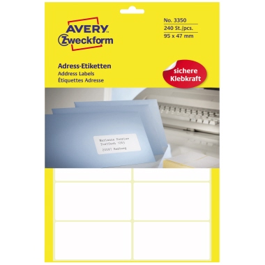 Avery Zweckform Adressetikett 95 x 47 mm (B x H) Papier weiß 240 Etik./Pack.