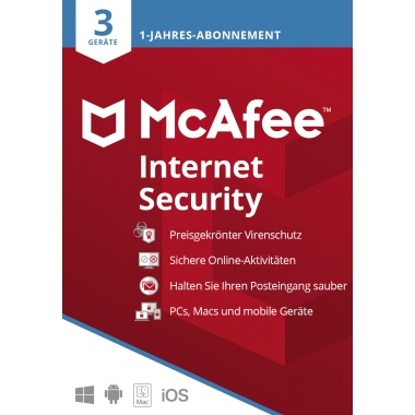 McAfee Software McAfee Internet Security Kauflizenz 1 Jahr Windows®, Mac, iOS, Android universell 3 Lizenzen