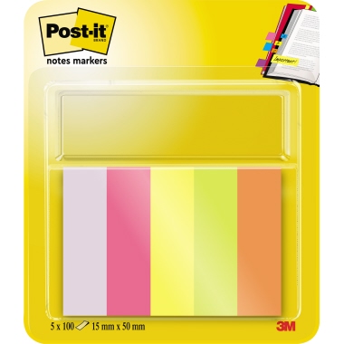 Post-it® Haftmarker Page Marker 50 x 15 mm (B x H) flieder, powerpink, neongelb, neongrün, vitalorange 100 Bl./Block 5 Block/Pack.