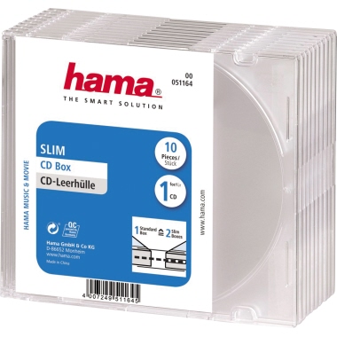 Hama CD/DVD Hülle Slim 12,5 x 14,2 cm (B x H) Polystyrol transparent 10 St./Pack.