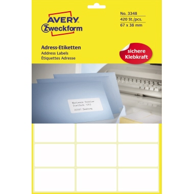 Avery Zweckform Adressetikett 67 x 38 mm (B x H) Papier weiß 420 Etik./Pack.
