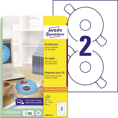 Avery Zweckform CD/DVD Etikett 117mm Papier weiß 50 Etik./Pack.