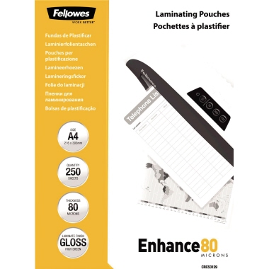 Fellowes® Laminierfolie Enhance 80 216 x 303 mm (B x H) DIN A4 80µm glänzend 250 St./Pack.