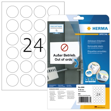 HERMA Haftetikett Movables® 40mm wieder ablösbar Papier weiß 600 Etik./Pack.
