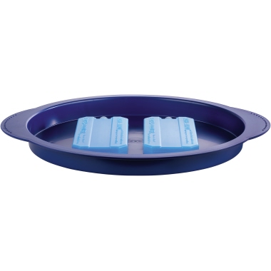 APS Serviertablett 35 x 4 cm (Ø x H) inkl. blaue Kunststoffschale, zwei Kühlakkus, Frischhaltehaube aus Kunststoff Edelstahl Farbe: edelstahl