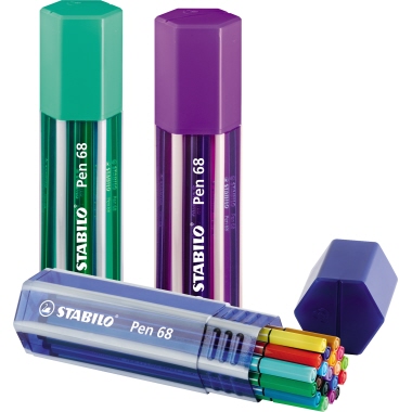STABILO® Fasermaler 68 Big Pen Box 1mm farbig sortiert nicht auswaschbar 20 St./Pack.