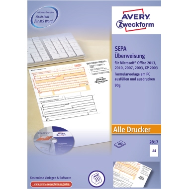 Avery Zweckform Überweisung DIN A4 100 Bl. 100 Bl./Pack.