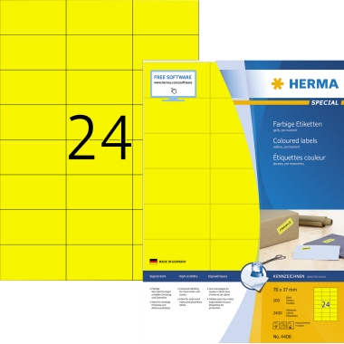 HERMA Etikett 4406 70x37mm gelb 2.400 St./Pack.