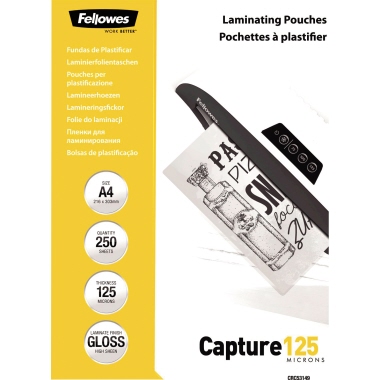 Fellowes® Laminierfolie Capture 125 216 x 303 mm (B x H) DIN A4 125µm glänzend 250 St./Pack.