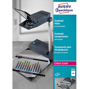 Avery Zweckform OHP Laserfolie DIN A4 130µm stapelverarbeitbar Polyester transparent einseitig beschichtet 50 Folien/Pack.