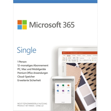 Microsoft Software Office 365 Single Abo-Lizenz 1 Jahr Windows®, Mac, iOS, Android universell Excel, Outlook, Powerpoint, Word, Publisher, Access, OneDrive 1 Lizenz