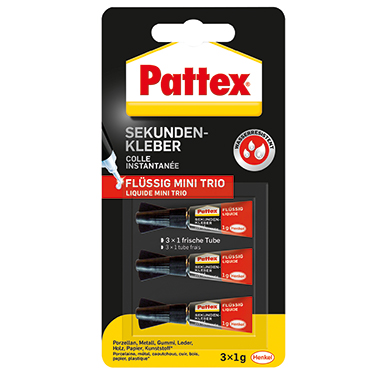 Pattex Sekundenkleber MINI TRIO Kunststoff, Porzellan, Keramik 3 x 1 g/Pack.
