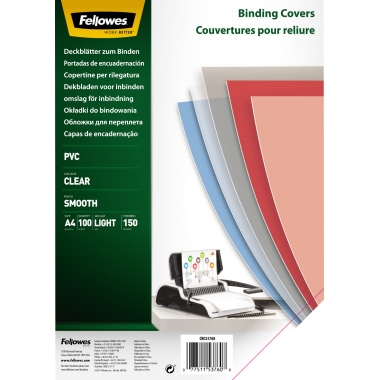 Fellowes® Deckblattfolie DIN A4 0,15mm PVC transparent 100 St./Pack.