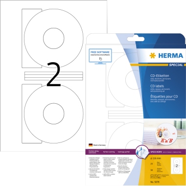 HERMA CD/DVD Etikett 116mm Papier weiß 50 Etik./Pack.