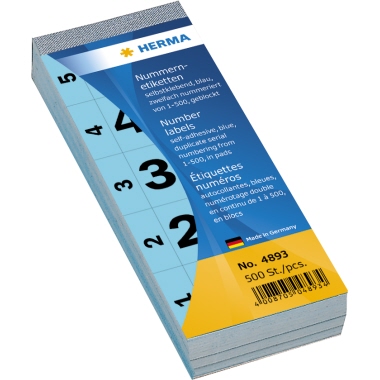 HERMA Nummernetikett 28 x 56 mm (B x H) doppelt Papier blau 1-500 500 Etik./Pack.