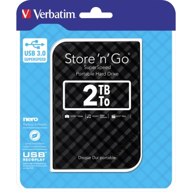 Verbatim Festplatte extern Store 'n' Go 119 x 81 x 14.5 mm (B x H x T) USB 3.0 2 Tbyte inkl. USB 3.0-Kabel, Kurzanleitung, Software-Paket (Backup, Energiesparen, Formatierung, Eraser)